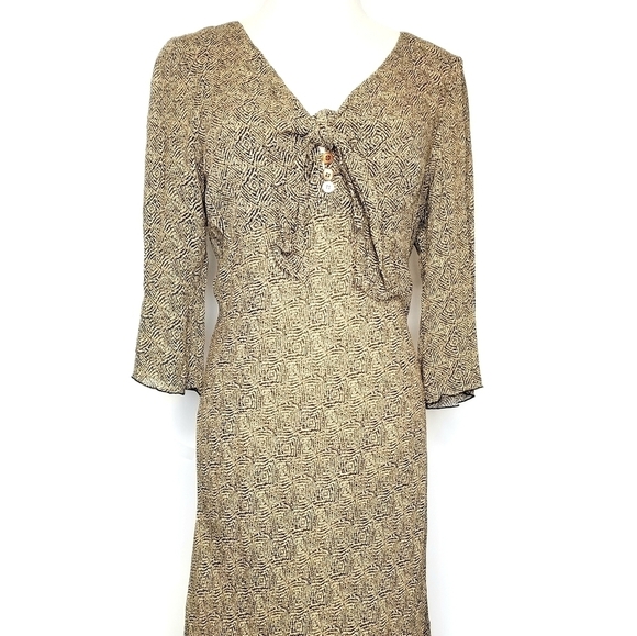 Isabella Bird  Anthropologie Brown Shear Lined Size 10 Casual Elegant Midi Dress - Picture 2 of 14